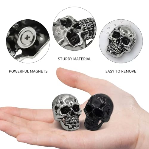 Black Skull Fridge Magnets Set - Gothic Locker & Decor Accessories, 6-Pack