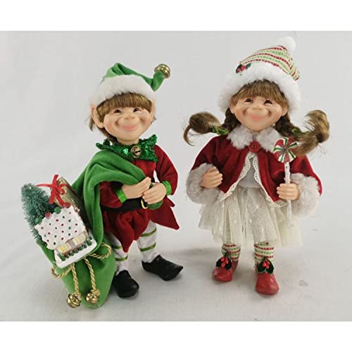 Set of 2 Handcrafted Christmas Elf Figurines - Holiday Decor Collectibles
