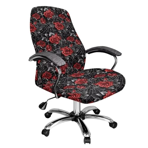 Talayituse Rose Spider Web Print Office Computer Chair Cover - Large, Washable & Stretchable Halloween Decor