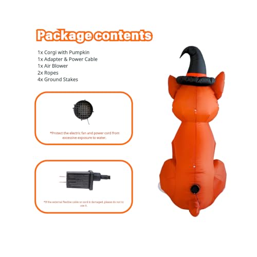 Inflatable Corgi Dog Halloween Yard Decoration with Pumpkin, LED Lights, 6 Feet