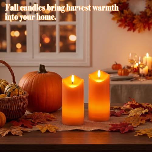 Fall Decorations Flameless Orange Pillar Candles with Remote - Seasonal Halloween & Thanksgiving