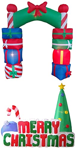 Inflatable Christmas Party Decorations Bundle - Gift Box Arch & Tree Set