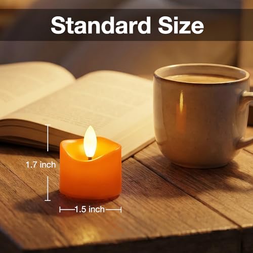 24 Pack Orange Flameless LED Tea Lights Candles - Battery Operated, Long-Lasting, Safe for Decorations