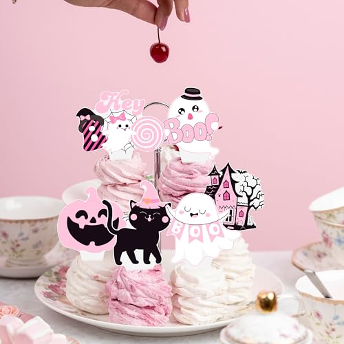 48Pcs Halloween Cupcake Toppers Set - Ghost Pumpkin Bat Party Decorations