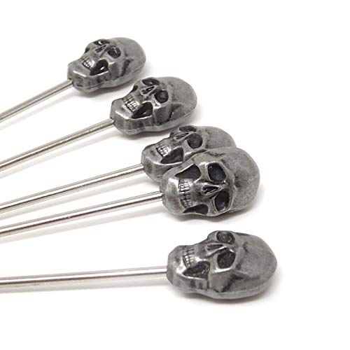 Stainless Steel Cocktail Picks Reusable Toothpicks Skull Design 5 Pack