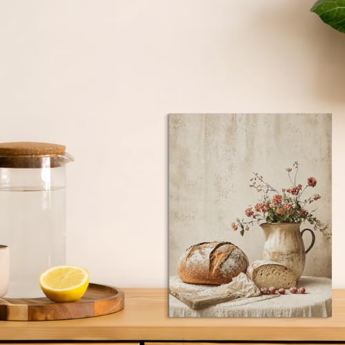 Rustic Bread and Flower Canvas Wall Art - Kitchen Decor, 8x10 Inches - Variation Bread-02