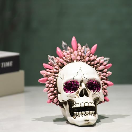 Pink Skull Head Sculpture Halloween Gothic Decor Resin Human Bone Model
