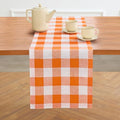 Linen Table Runner 14x72 Pumpkin & White Check - Handcrafted, Eco-Friendly