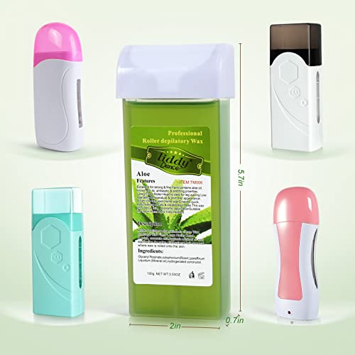Aloe Vera Hair Removal Wax Refill for Sensitive Skin - Soft Roll-On Cartridge, 4 Pack