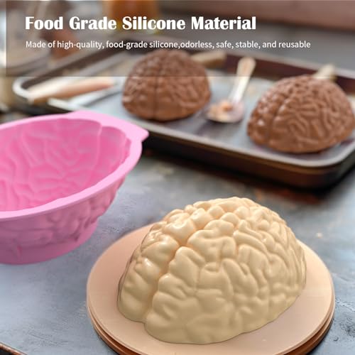 Pink Silicone Brain Mold - Realistic Human Brain Cake & Candy Mold, 3.2 Inch Deep, Halloween Themed