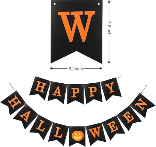 Halloween Banner Garland with Pumpkin Sign - Party Decorations, Reusable Cardstock Bunting
