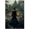 Halloween Witch and Haunted House Canvas Wall Art - Style 3 24x16 Inches Halloween Decor