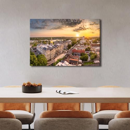 24x16 Inch Trenton City Skyline Canvas Wall Art - Modern Living Room Decor - Framed & Stretched - American Cityscape Wall Art for Bedroom (Variation: 50-Trenton)