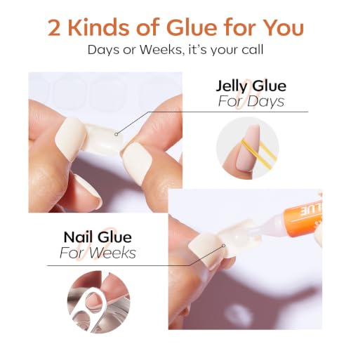Modelones Halloween French Tip Press On Nails Short Almond Pumpkin Variant