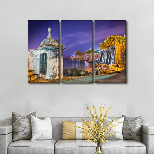 Puerto Rico Coast Wall Art Canvas Prints 3-Piece Set - San Juan Paseo De La Princesa, 42x28 in Variation of Artwork-01
