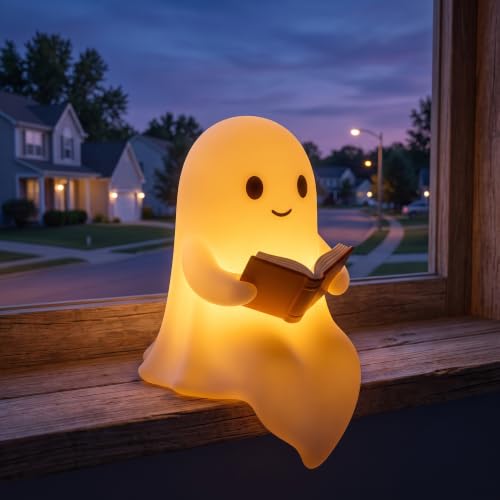 Halloween Ghost Figurine with Book - Light Up Indoor Holiday Decor