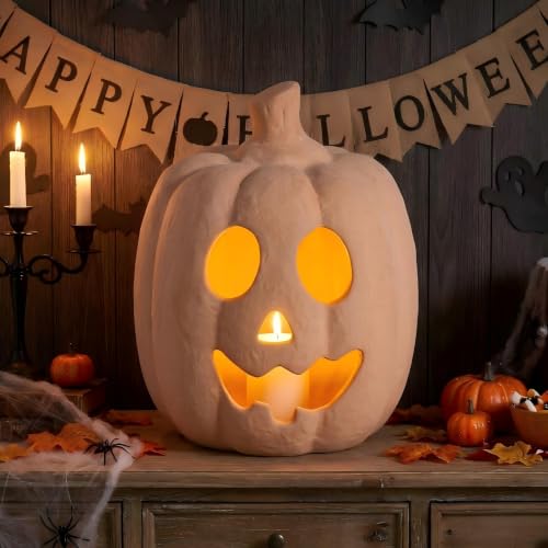 Small Terracotta Pumpkin Halloween Decor - 7.5 Inch Jack O Lantern, Handcrafted Fall Table Accent - Variation of THIS listing