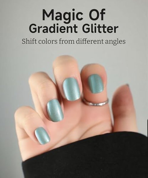 ruyeefam Glitter Nail Polish Strips, 32 Pcs Salon Quality Gel Nail Stickers, Long Lasting Wraps Easy to Use & Remove (Glitter Aquamarine)