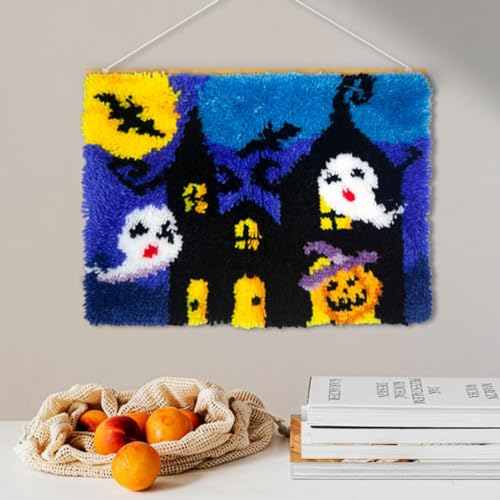 Haunted House Latch Hook Kit Rug 52x38cm DIY Halloween Home Decoration