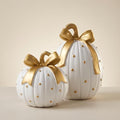 White and Gold Pumpkin Decor Set - 2 Fall Thanksgiving Figurines