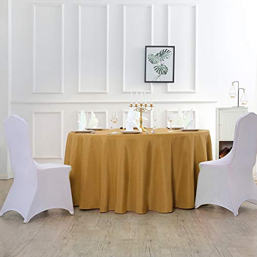 132 Inch Round Gold Tablecloth - Washable Polyester Wedding & Party Cover