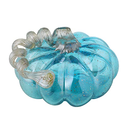 Glitzhome Hand Blown Glass Pumpkin Decor - 5 Inch Blue Fall Centerpiece