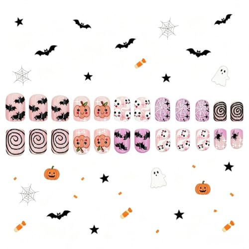 Halloween Short Press On Nails - Oval Acrylic Fake False Nails - Variation 84