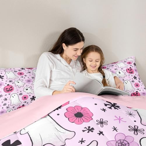 Kids Halloween Comforter Set Queen Size Coral Pink Bedding for Boys Girls