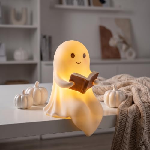 Halloween Ghost Figurine with Book - Light Up Indoor Holiday Decor
