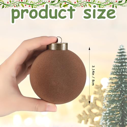 Velvet Christmas Ball Ornaments Set - 30pcs 3.15 Inch Flocked Holiday Decor - Green, Brown, Beige