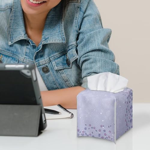 Doginthehole Easter Bunny Tissue Box Cover - Purple Floral, Square PU Leather Dispenser