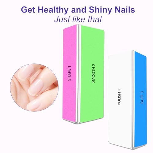 4-Way Nail Buffer Block Set for Natural & Acrylic Nails - 2 Pcs, Multi-Grit Buffers for Shine & Smoothing