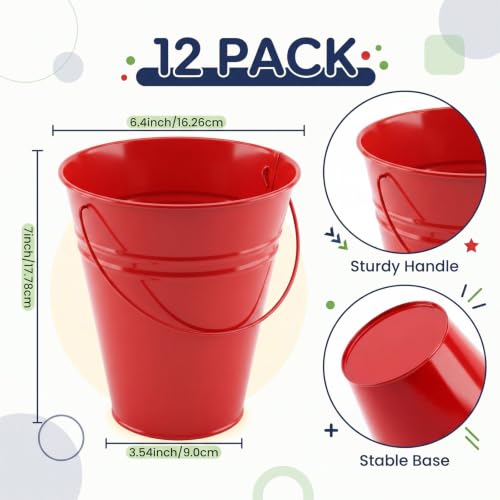 Rainbow Metal Buckets Set of 12 - 6.4 x 3.5 x 7 Inch Mini Pails for Party Decor