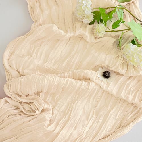 10FT Beige Cheesecloth Table Runner - Rustic Boho Wedding & Party Decor