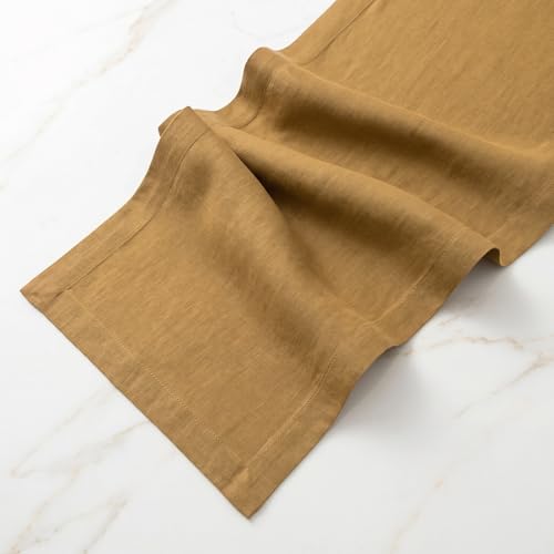 Pure Linen Caramel Table Runner 14 x 36 in - Handcrafted & Machine Washable
