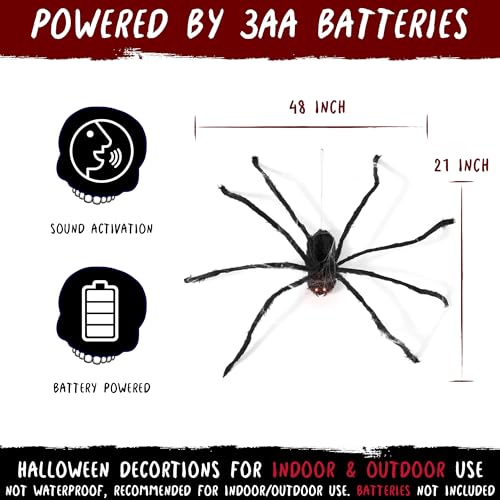 Halloween Animatronics Floating Hanging Spider - Sound Activated with Creepy Light-Up Eyes - Indoor Outdoor Haunted House Decor - Variation: Hanging Spider