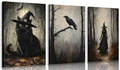 Halloween Wall Art Set Gothic Paintings Black Cat Crow Witch Canvas 16x12 Inches