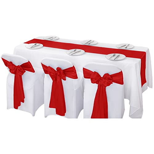 24 Pack Satin Table Runner 12x108 Inches for Wedding Party Banquet Decorations - Scarlet