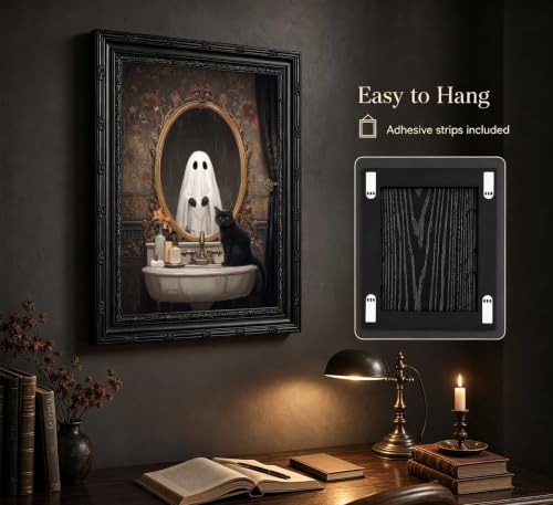 Ghost Halloween Canvas Wall Art 16x12 Inches - Framed Gothic Ghost Decoration