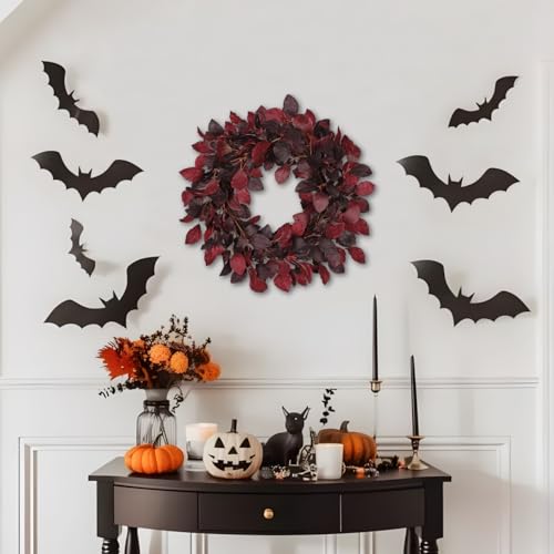 Artificial Fall Leaf Wreath for Front Door – Burgundy Red, 20-Inch Autumn Decor