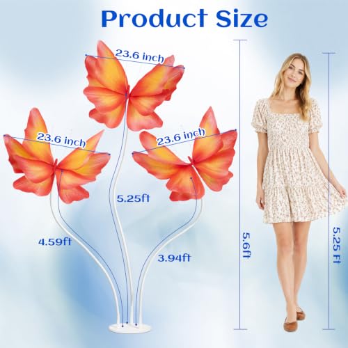 Artificial Butterfly Flower Decorations Set with Stand - Orange, 3 Pack, 5.6 Ft Tall for Weddings & Events