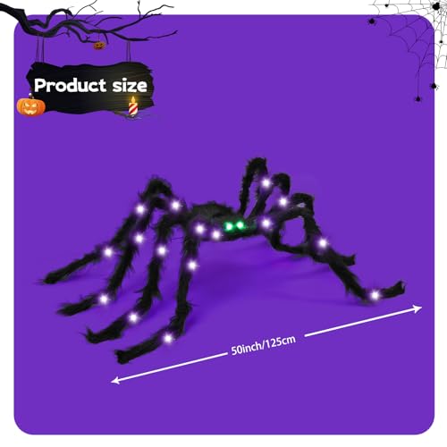 Halloween Spider Decorations Light Up Giant Spiders - 4ft, 2 Pack, Green Eyes - Variation of HalloweenC