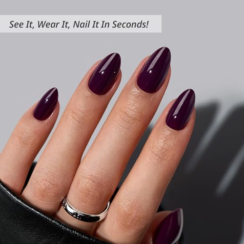 BTArtbox Press On Nails Short Almond Dark Purple 32Ct - Poison Potion Variation