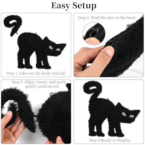 Halloween Hanging Black Cat Decoration with Glowing LED Eyes - 18.5 Inch Indoor Outdoor Decor - Black Cat Variation