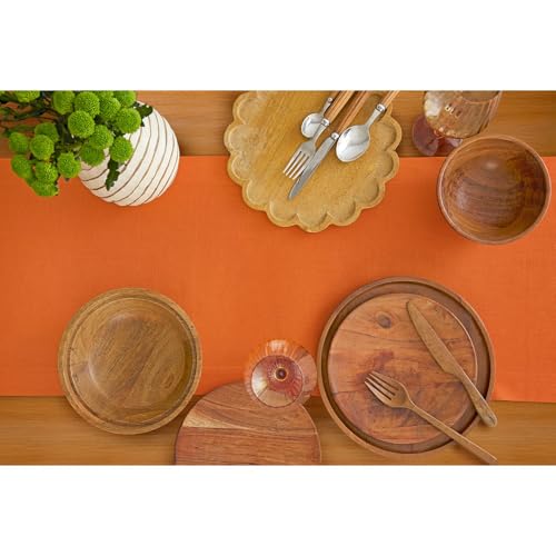 Persimmon Orange Linen Table Runner 14x90 Inches Fete - Handcrafted, Machine Washable