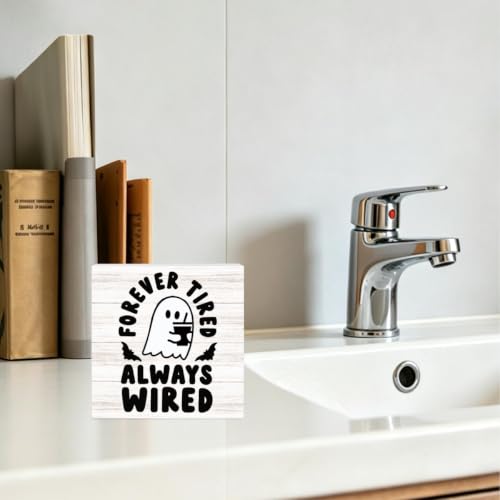 Wired Halloween Ghost Coffee Sign Indoor Home Office Decor - 5x5 Inches