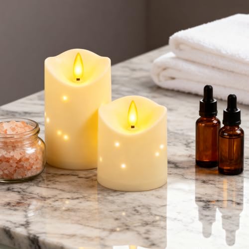 Flameless Candles with Timer - Ivory 3-Piece Battery Operated Flickering Pillar Candles for Holiday & Home Decor