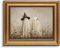 Halloween Wall Art Canvas - Gold Framed Ghost Decor, 12x9.5 Inches - Multi C