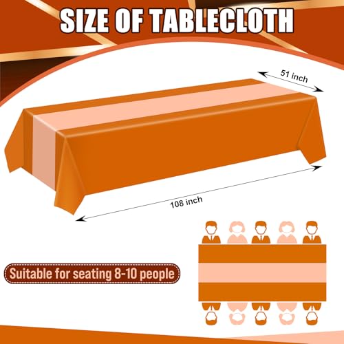 Burnt Orange Disposable Plastic Table Covers - 51x108 Inches for Events
