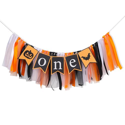 Halloween First Birthday Banner with Pumpkin & Bat Decorations - Kids Party Garland